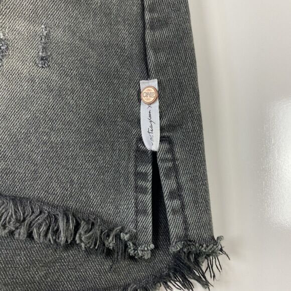 One x ONE TEASPOON 2020 Denim Mini Skirt Coal Button Fly Size 24 - Picture 2 of 10